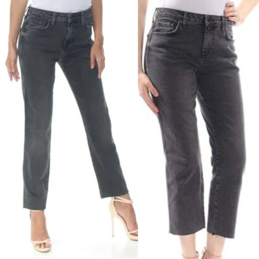 Free People Distressed Straight Leg Gray Wash Jeans Size 26 Raw Hem Denim‎